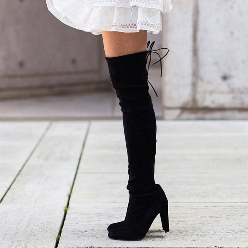 Stuart Weitzman Highland Boot Stretch Suede Black Size 7